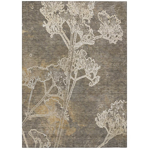 HomeRoots 5' Khaki and Beige Floral Indoor Outdoor Area Rug - Washable, Durable, Perfect for High-Traffic Spaces 639846