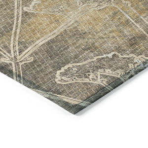 HomeRoots 5' Khaki and Beige Floral Indoor Outdoor Area Rug - Washable, Durable, Perfect for High-Traffic Spaces 639846