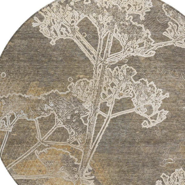 HomeRoots 8' Khaki Round Floral Washable Rug – Perfect for Indoor/Outdoor Spaces, Easy-Care & Durable Design 639847