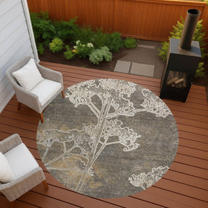 HomeRoots 8' Khaki Round Floral Washable Rug – Perfect for Indoor/Outdoor Spaces, Easy-Care & Durable Design 639847