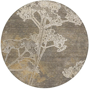 HomeRoots 8' Khaki Round Floral Washable Rug – Perfect for Indoor/Outdoor Spaces, Easy-Care & Durable Design 639847