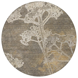HomeRoots 8' Khaki Round Floral Washable Rug – Perfect for Indoor/Outdoor Spaces, Easy-Care & Durable Design 639847