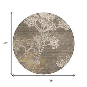 HomeRoots 8' Khaki Round Floral Washable Rug – Perfect for Indoor/Outdoor Spaces, Easy-Care & Durable Design 639847