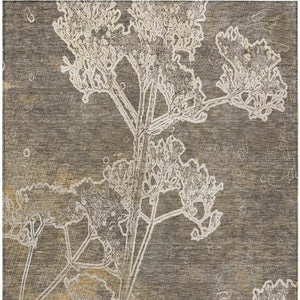 HomeRoots 9' Khaki and Beige Floral Area Rug - Washable, Durable, Indoor/Outdoor Design for High-Traffic Spaces 639849