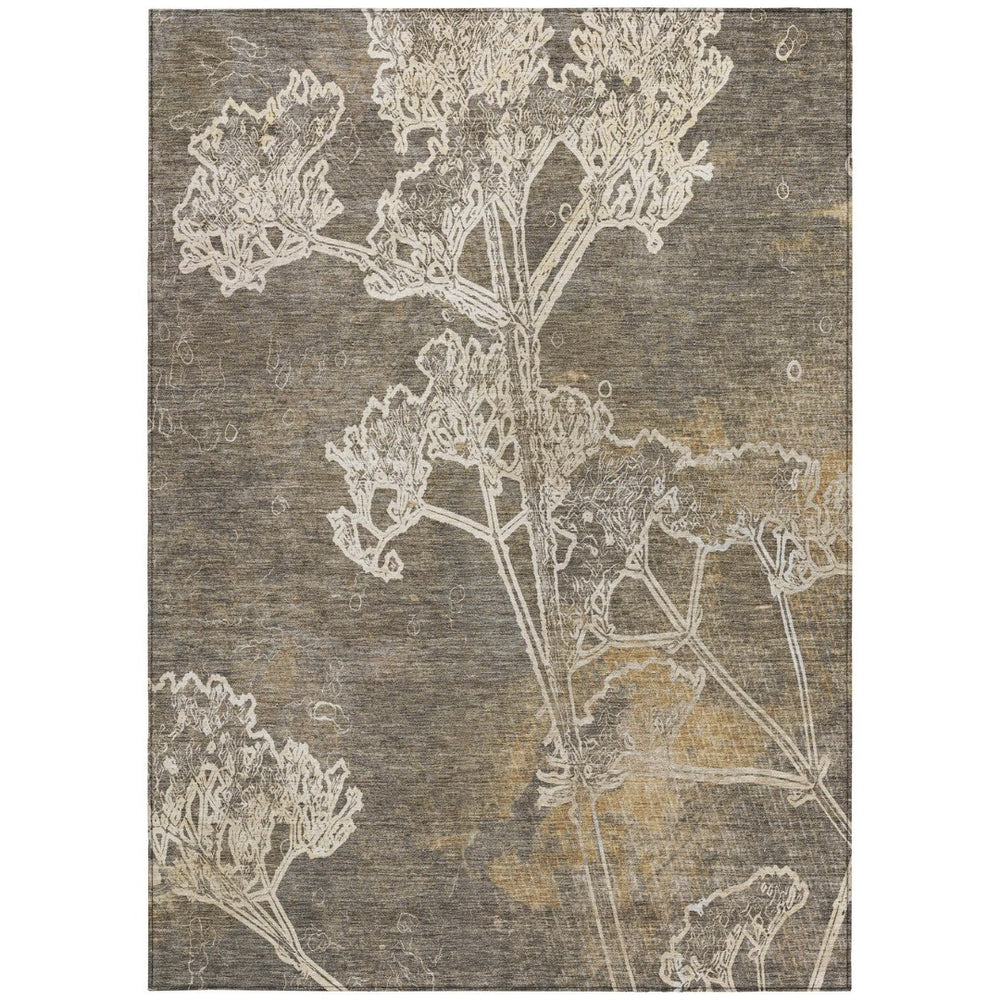 HomeRoots 10' Khaki and Beige Floral Washable Area Rug - Stylish, Durable, Indoor/Outdoor Design for High Traffic Spaces 639850