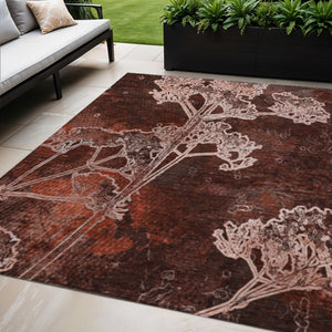 HomeRoots 5' X 8' Merlot and Beige Floral Area Rug – Durable, Washable Design for Indoor & Outdoor Spaces 639852