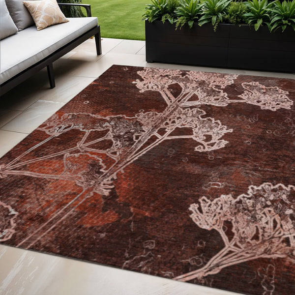 HomeRoots 5' X 8' Merlot and Beige Floral Area Rug – Durable, Washable Design for Indoor & Outdoor Spaces 639852