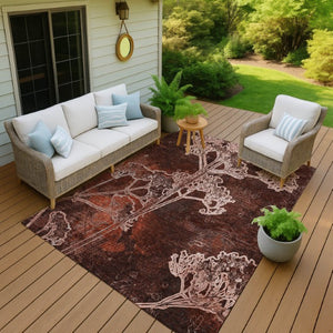 HomeRoots 5' X 8' Merlot and Beige Floral Area Rug – Durable, Washable Design for Indoor & Outdoor Spaces 639852
