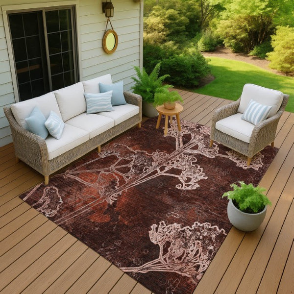 HomeRoots 5' X 8' Merlot and Beige Floral Area Rug – Durable, Washable Design for Indoor & Outdoor Spaces 639852