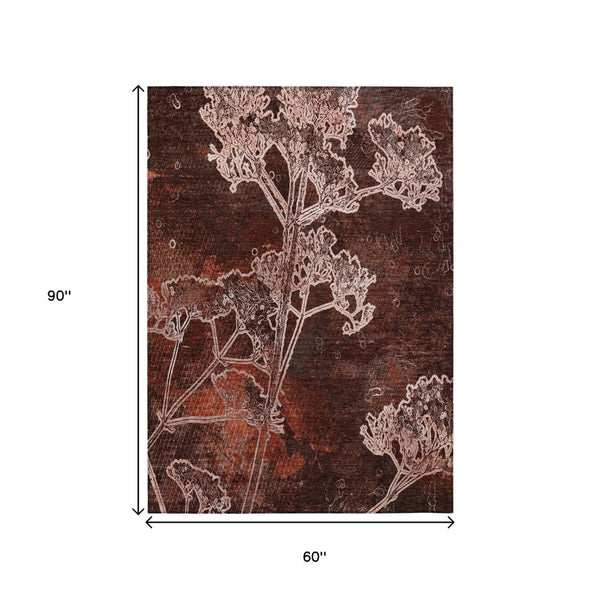 HomeRoots 5' X 8' Merlot and Beige Floral Area Rug – Durable, Washable Design for Indoor & Outdoor Spaces 639852