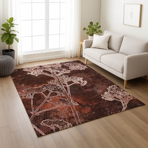 HomeRoots 5' X 8' Merlot and Beige Floral Area Rug – Durable, Washable Design for Indoor & Outdoor Spaces 639852