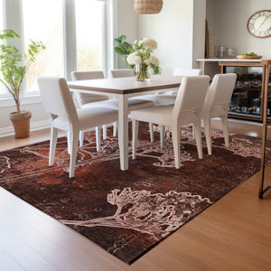 HomeRoots 5' X 8' Merlot and Beige Floral Area Rug – Durable, Washable Design for Indoor & Outdoor Spaces 639852