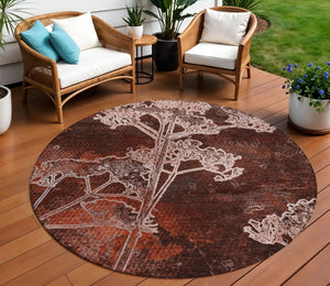 HomeRoots 8' Merlot and Beige Round Floral Area Rug – Washable, Durable, Stylish for Indoor & Outdoor Spaces 639853