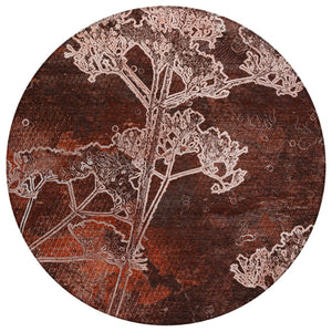 HomeRoots 8' Merlot and Beige Round Floral Area Rug – Washable, Durable, Stylish for Indoor & Outdoor Spaces 639853