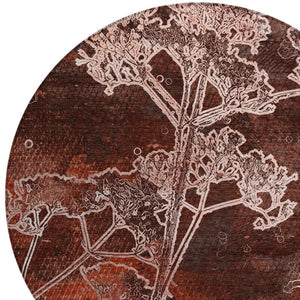 HomeRoots 8' Merlot and Beige Round Floral Area Rug – Washable, Durable, Stylish for Indoor & Outdoor Spaces 639853