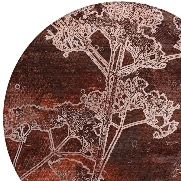 HomeRoots 8' Merlot and Beige Round Floral Area Rug – Washable, Durable, Stylish for Indoor & Outdoor Spaces 639853