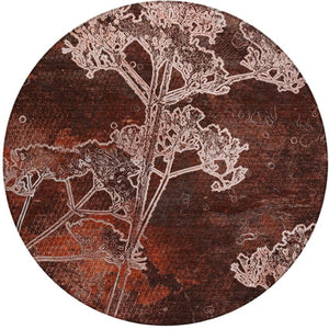 HomeRoots 8' Merlot and Beige Round Floral Area Rug – Washable, Durable, Stylish for Indoor & Outdoor Spaces 639853