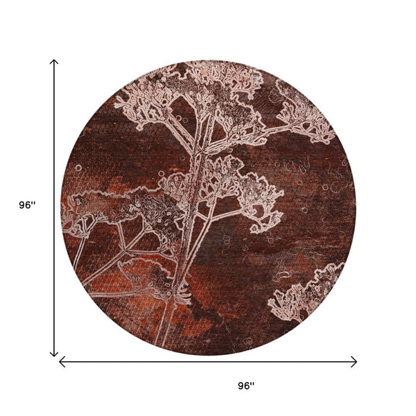 HomeRoots 8' Merlot and Beige Round Floral Area Rug – Washable, Durable, Stylish for Indoor & Outdoor Spaces 639853