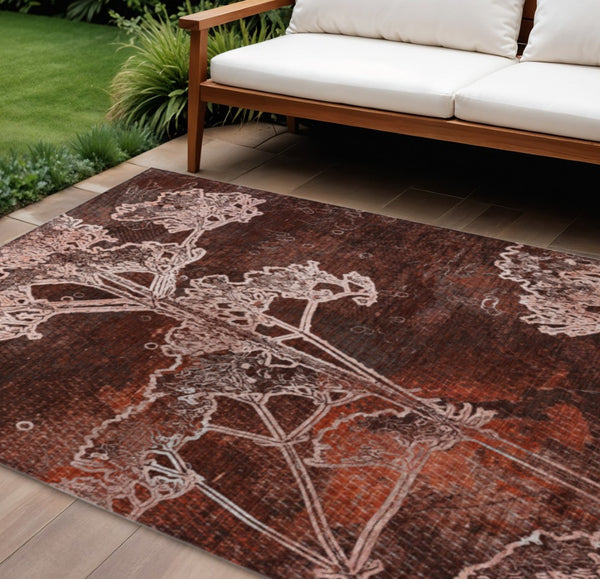 HomeRoots 9' X 12' Stylish Merlot Beige Floral Area Rug - Durable, Washable, Perfect for Indoor & Outdoor Spaces 639855