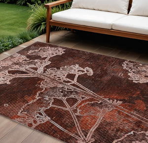 HomeRoots 10' Classic Merlot & Beige Floral Washable Area Rug – Durable Indoor/Outdoor Decor for Any Space 639856