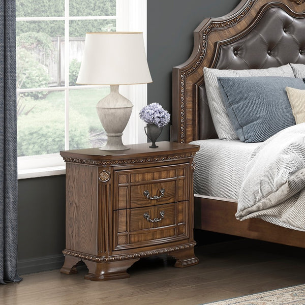 English Elm 1pc Dark Brown Elegant Nightstand with 2 Dovetail Drawers, Cedar-Lined Storage & Antique Bronze Handles B011P389524