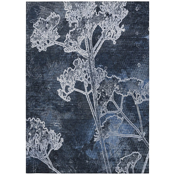 HomeRoots 5' X 8' Navy Blue & Ivory Floral Rug - Stylish, Washable, Indoor/Outdoor, Stain-Resistant Design! 639858