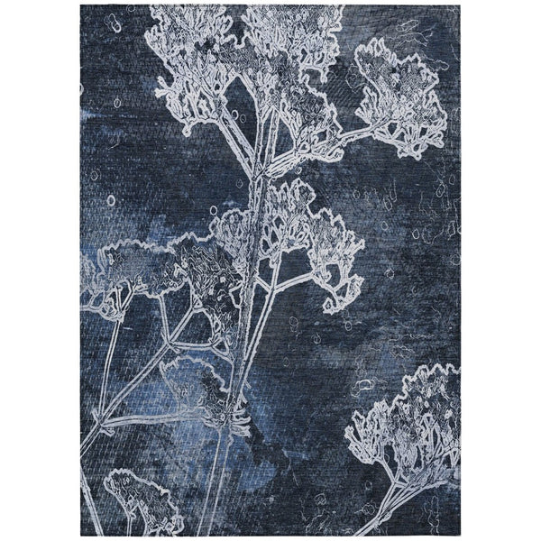 HomeRoots 5' X 8' Navy Blue & Ivory Floral Rug - Stylish, Washable, Indoor/Outdoor, Stain-Resistant Design! 639858