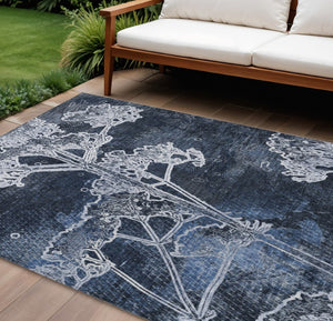 HomeRoots 8' X 10' Navy Blue & Ivory Floral Area Rug - Machine Washable, Indoor/Outdoor Durable Design! 639860