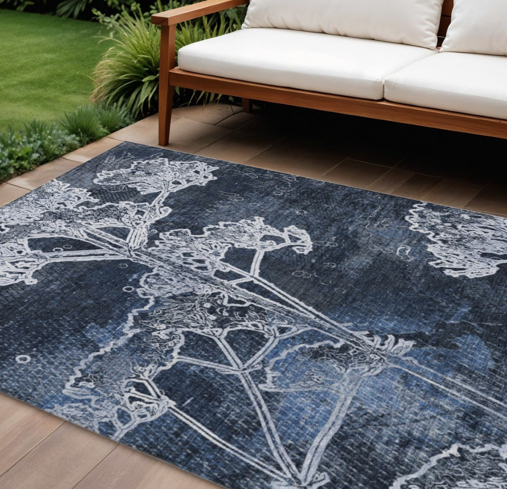 HomeRoots 9' Navy Blue and Ivory Floral Area Rug – Stylish, Washable, Durable for Indoor & Outdoor Spaces 639861