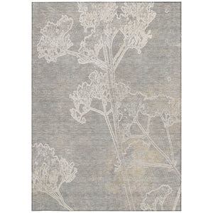 HomeRoots 5' Elegant Silver and Gray Floral Area Rug - Washable, Durable, Indoor/Outdoor Perfect for Any Space! 639864