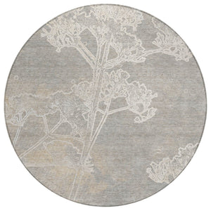 HomeRoots 8' Round Floral Washable Area Rug in Silver and Gray - Elegant Indoor/Outdoor Style, Easy Care! 639865