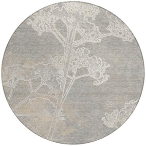 HomeRoots 8' Round Floral Washable Area Rug in Silver and Gray - Elegant Indoor/Outdoor Style, Easy Care! 639865