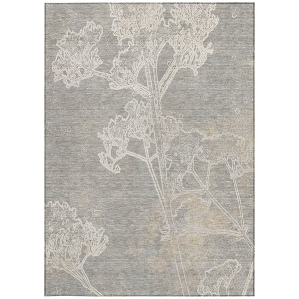 HomeRoots 8' X 10' Silver and Gray Floral Area Rug - Stylish, Washable, Durable for Indoor & Outdoor Use 639866