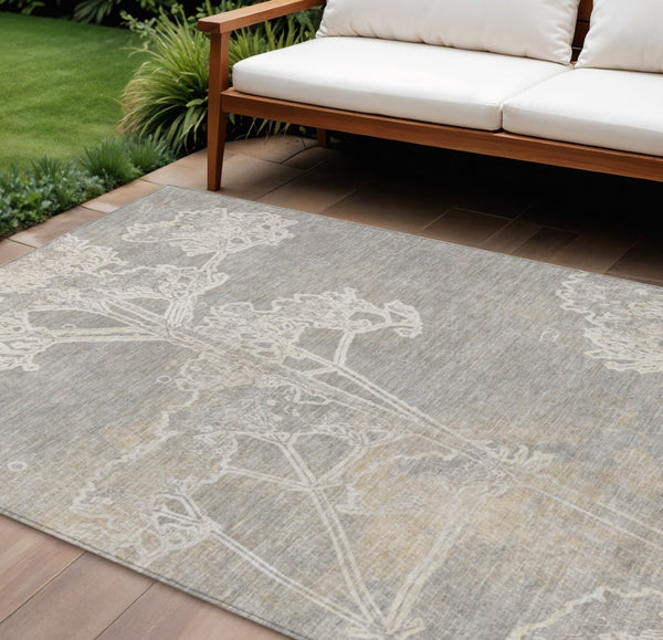 HomeRoots 8' X 10' Silver and Gray Floral Area Rug - Stylish, Washable, Durable for Indoor & Outdoor Use 639866