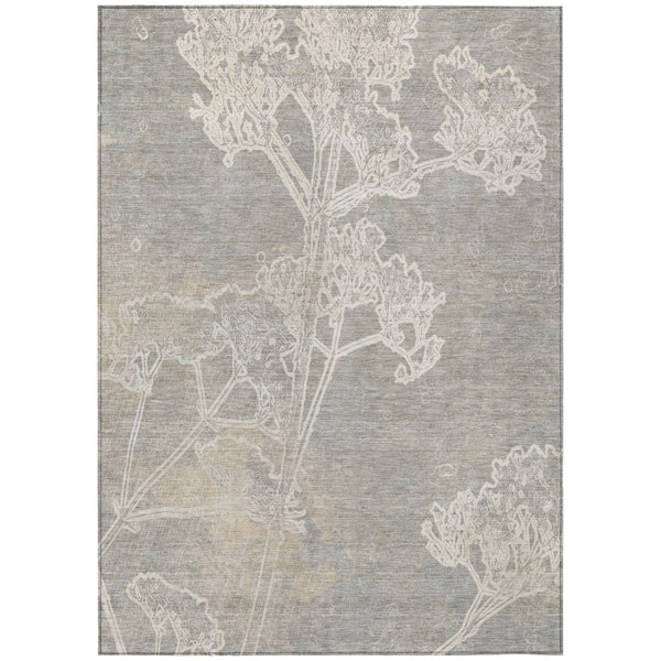 HomeRoots 8' X 10' Silver and Gray Floral Area Rug - Stylish, Washable, Durable for Indoor & Outdoor Use 639866