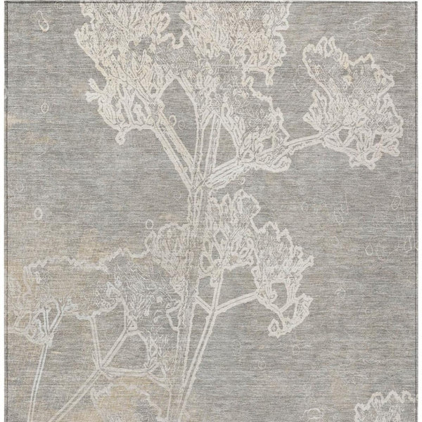 HomeRoots 9' X 12' Washable Indoor Outdoor Area Rug – Silver & Gray Floral Design for Stylish High-Traffic Areas 639867