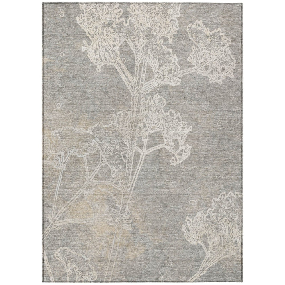HomeRoots 9' X 12' Washable Indoor Outdoor Area Rug – Silver & Gray Floral Design for Stylish High-Traffic Areas 639867