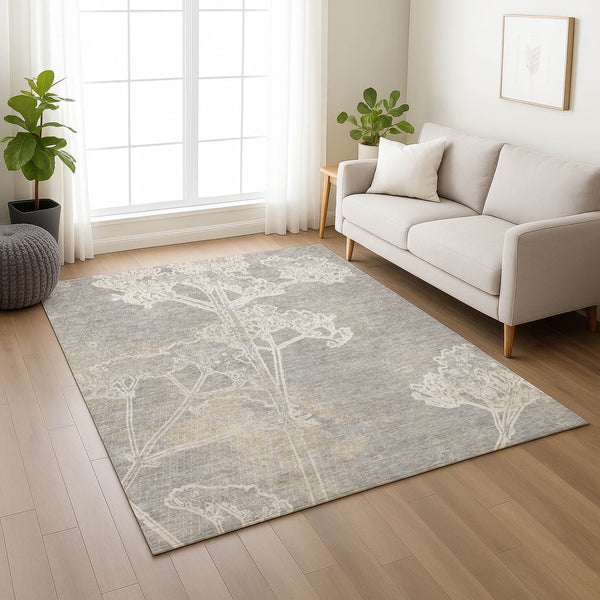 HomeRoots 9' X 12' Washable Indoor Outdoor Area Rug – Silver & Gray Floral Design for Stylish High-Traffic Areas 639867