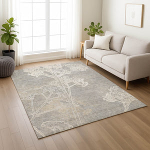 HomeRoots 10' Silver and Gray Floral Area Rug - Versatile, Washable, Durable for Indoor and Outdoor Spaces! 639868
