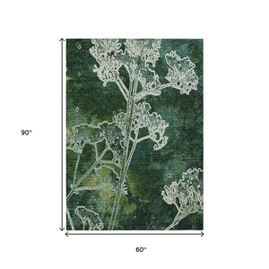 HomeRoots 5' Vibrant Teal Blue & Green Floral Washable Area Rug – Perfect for Indoor & Outdoor Spaces! 639870