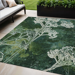 HomeRoots 5' Vibrant Teal Blue & Green Floral Washable Area Rug – Perfect for Indoor & Outdoor Spaces! 639870