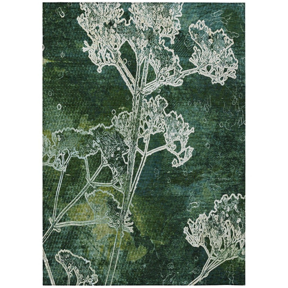 HomeRoots 5' Vibrant Teal Blue & Green Floral Washable Area Rug – Perfect for Indoor & Outdoor Spaces! 639870