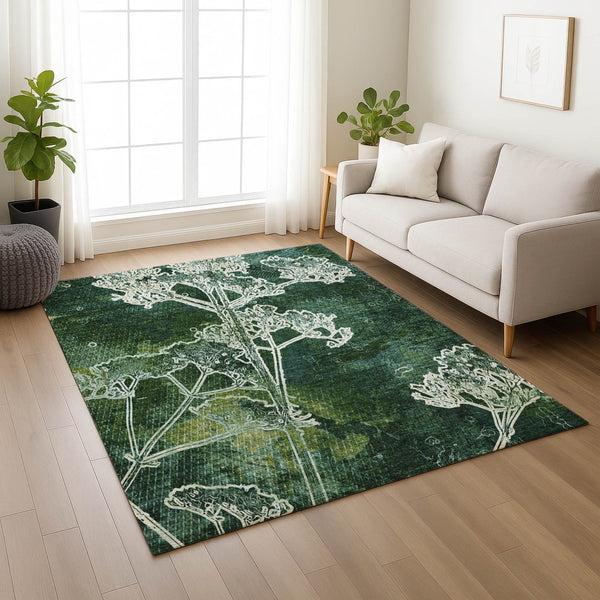HomeRoots 5' Vibrant Teal Blue & Green Floral Washable Area Rug – Perfect for Indoor & Outdoor Spaces! 639870