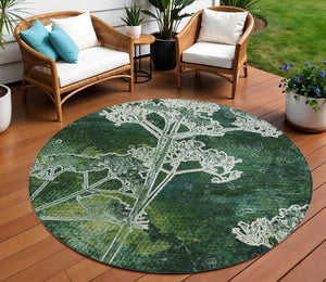 HomeRoots 8' Vibrant Teal Blue Green Floral Round Area Rug - Washable, Durable, Indoor/Outdoor Versatile Design 639871