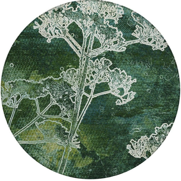 HomeRoots 8' Vibrant Teal Blue Green Floral Round Area Rug - Washable, Durable, Indoor/Outdoor Versatile Design 639871