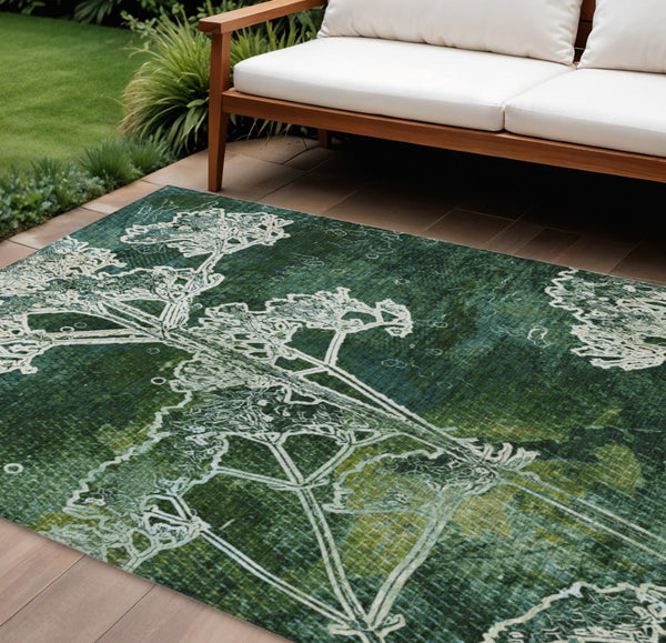 HomeRoots 8' X 10' Floral Washable Area Rug – Teal Blue & Green, Indoor/Outdoor, Durable, Stain-Resistant Design 639872