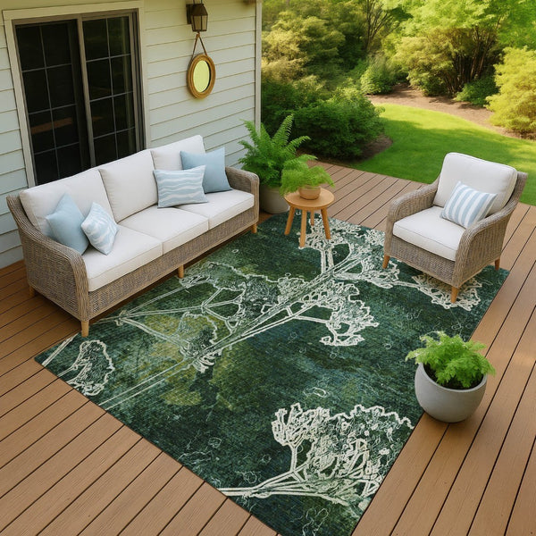 HomeRoots 9' X 12' Teal Blue and Green Floral Area Rug – Durable, Washable, Indoor/Outdoor, Stylish Comfort 639873