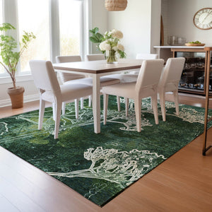 HomeRoots 9' X 12' Teal Blue and Green Floral Area Rug – Durable, Washable, Indoor/Outdoor, Stylish Comfort 639873
