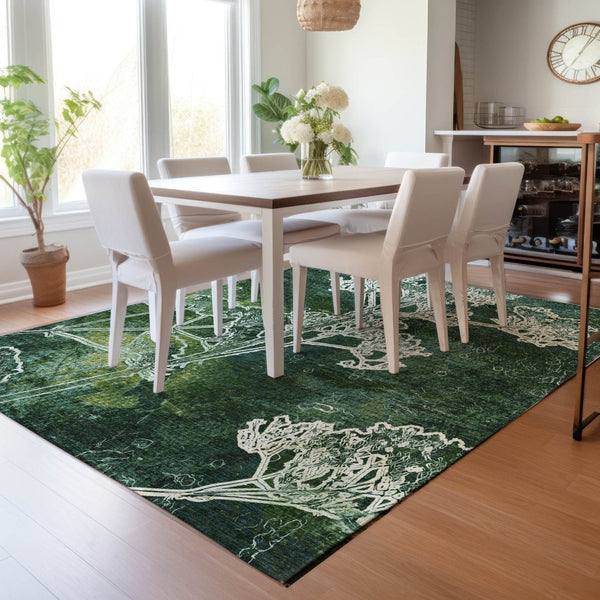 HomeRoots 9' X 12' Teal Blue and Green Floral Area Rug – Durable, Washable, Indoor/Outdoor, Stylish Comfort 639873