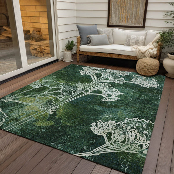 HomeRoots 9' X 12' Teal Blue and Green Floral Area Rug – Durable, Washable, Indoor/Outdoor, Stylish Comfort 639873